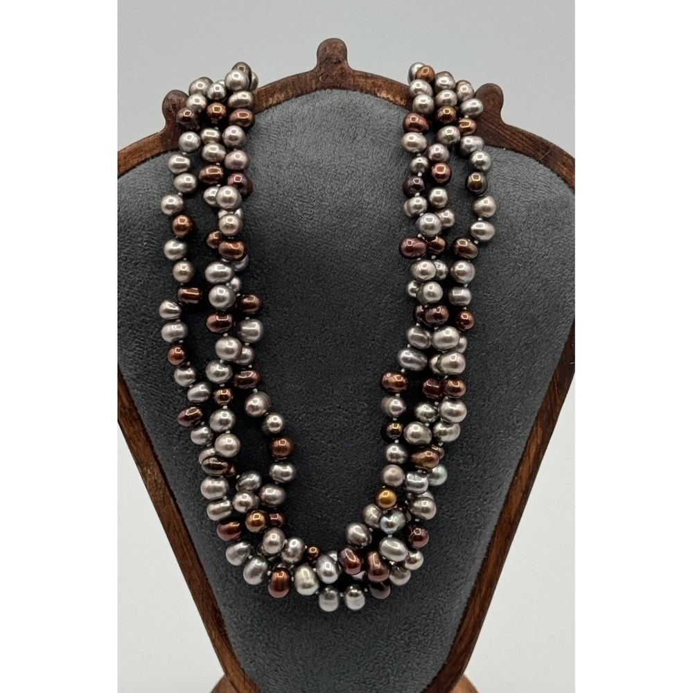 Zhen Zhu Multi Strand Cultured Pearl Necklace Gray Bronze Box Chinese Pearls